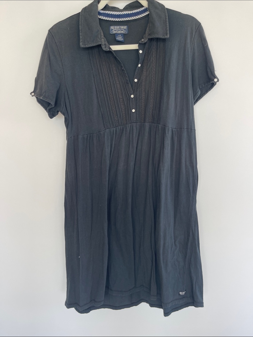 Polo Jeans Co Ralph Lauren Black Pintuck Babydoll Polo Dress Size L
